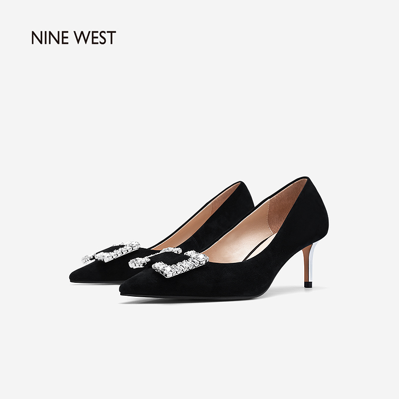 Nine West/玖熙2024年春夏新款高跟鞋女细跟尖头水钻通勤浅口单鞋 - 图0