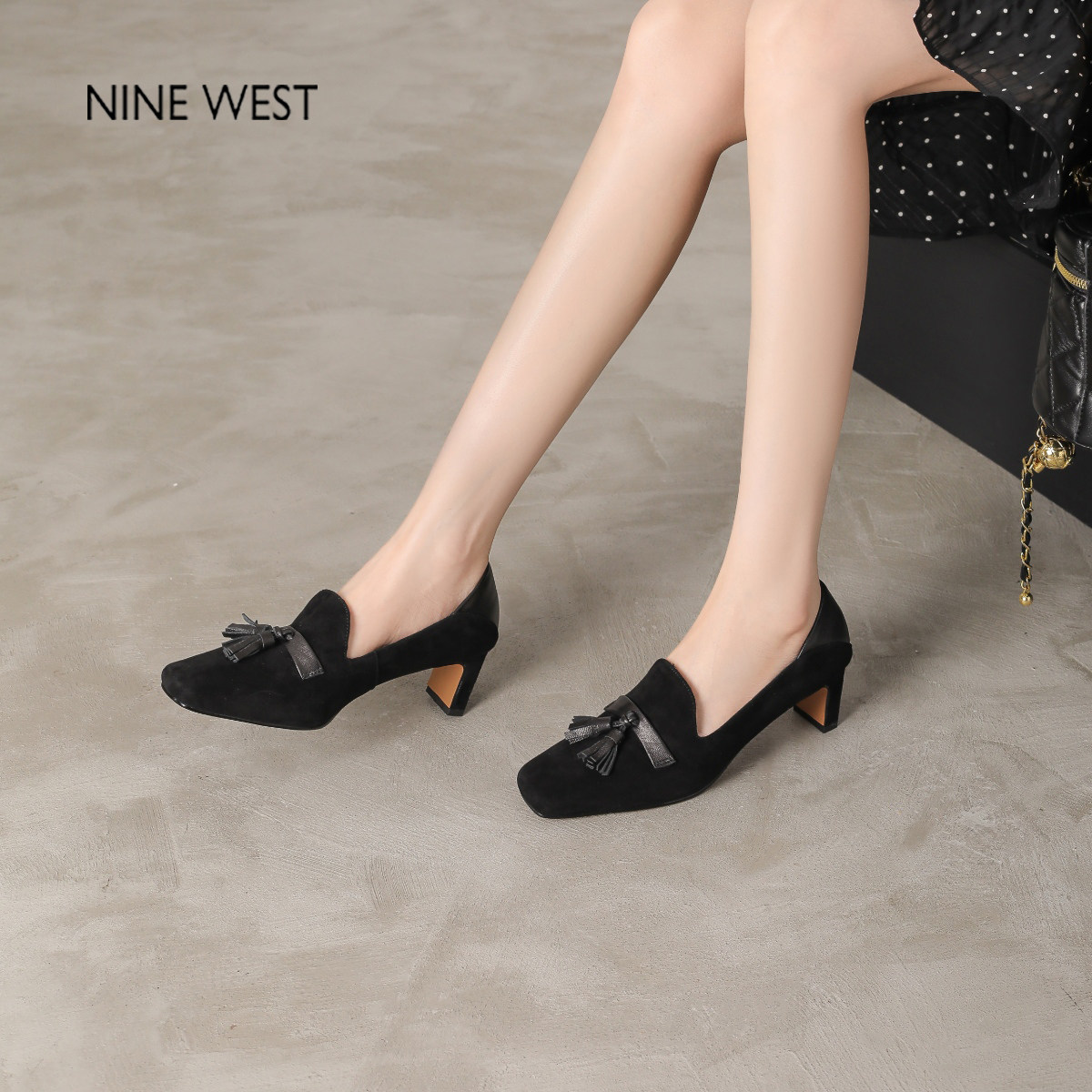 奥莱专供Nine West/玖熙法式复古方头高跟乐福鞋粗跟单鞋气质女鞋,淘宝优惠券,粉丝福利购,淘宝优惠卷