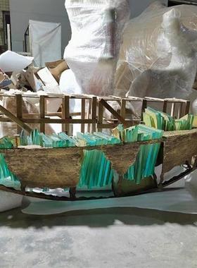 创意镂空小船古铜色透明亚克力家居饰品摆件商业售楼处大型雕塑