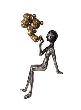 现代卡通软装吹泡泡人物创意雕塑玻璃钢新居乔迁客厅装修坐立摆件