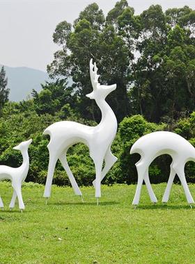户外玻璃钢仿铜鹿摆件售楼部几何鹿雕塑园林小区景观草坪动物装饰