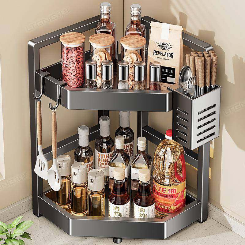 厨房不锈钢调料置物架家用多功能免打孔油盐酱醋瓶调味瓶收纳架子,淘宝优惠券,粉丝福利购,淘宝优惠卷