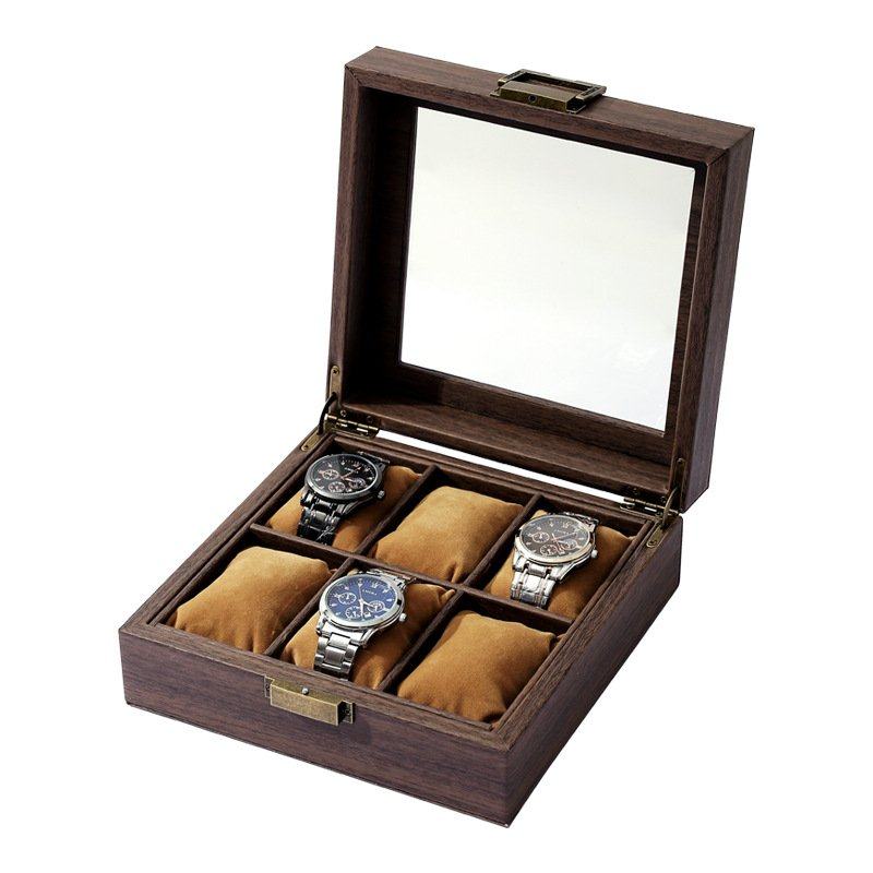 皮质仿木纹手表收纳盒多位复古6位手表收纳盒透明盖礼品展示盒,淘宝优惠券,粉丝福利购,淘宝优惠卷