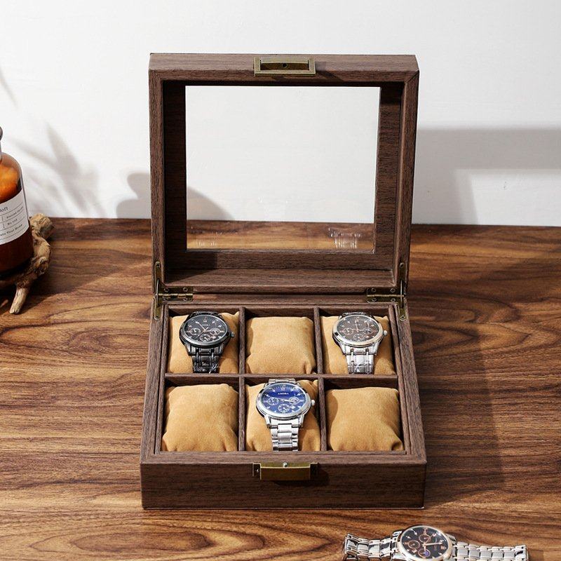 皮质仿木纹手表收纳盒多位复古6位手表收纳盒透明盖礼品展示盒,淘宝优惠券,粉丝福利购,淘宝优惠卷