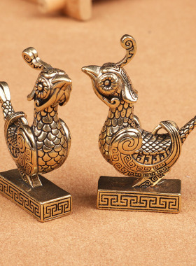 黄铜纯铜工艺品摆件茶桌书桌办公桌小动物手把件铜雀鸟礼品装饰品