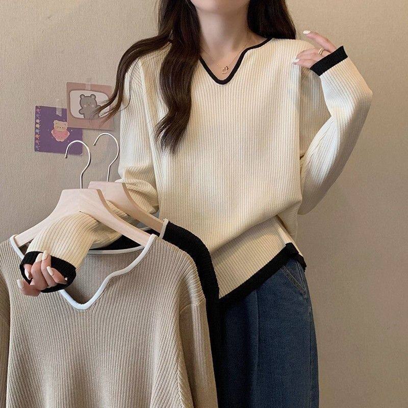 胖mm宽松遮肉显瘦v领长袖针织打底衫女秋冬大码减龄百搭女士毛衣,淘宝优惠券,粉丝福利购,淘宝优惠卷