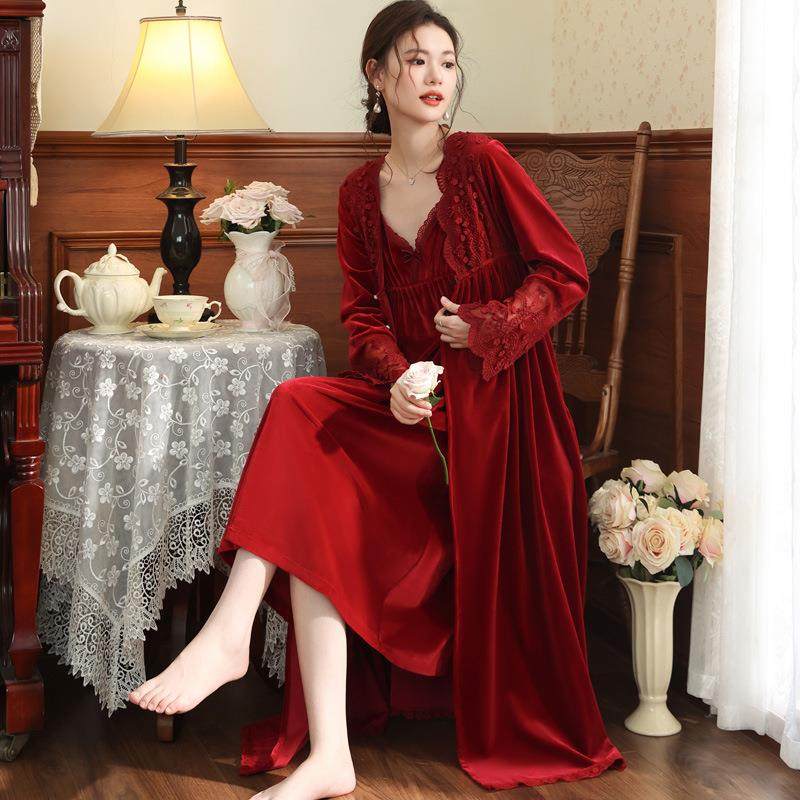 新娘晨袍长袖睡袍女金丝绒睡裙法式保暖睡衣可外穿家居服套装秋冬,淘宝优惠券,粉丝福利购,淘宝优惠卷