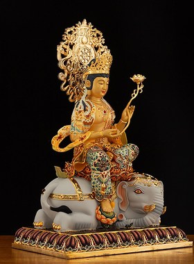 速发鎏金纯铜家殊菩萨普贤文萨菩殊普贤佛像华严三圣文用室内客厅