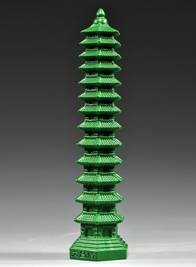 速发绿色木制十三层九层文昌塔摆件实木质雕刻1层层艺昌文工塔品