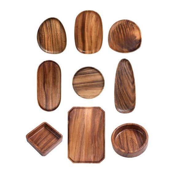 Wooden plate wooden plate creative personalized tea tray octagonal retro suspended wooden tray home acacia solid Japanese style no paint
