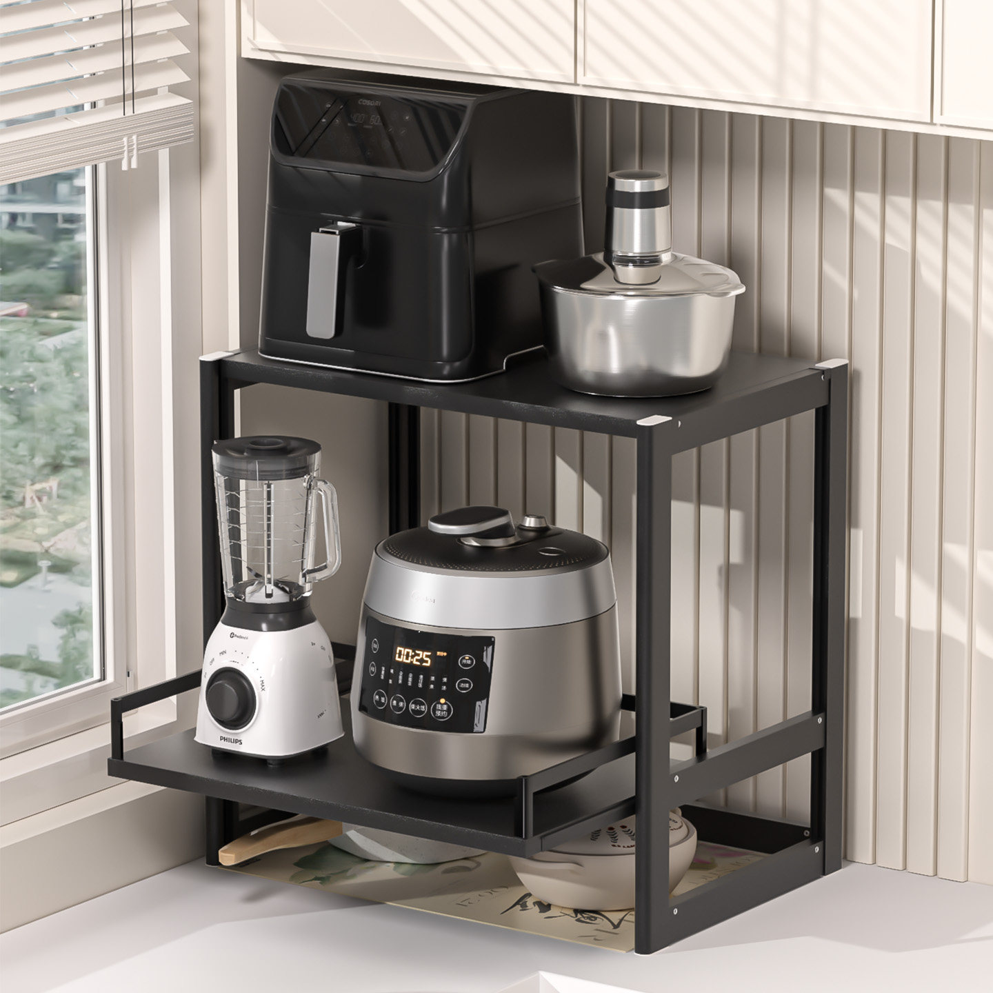 抽拉式微波炉收纳架台面放电饭锅烤箱架子拉厨房小家电分层置物架,淘宝优惠券,粉丝福利购,淘宝优惠卷