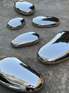 镜面不锈钢水滴鹅卵石雕塑人脸玻璃钢装饰定制圆坐凳户外金属工厂