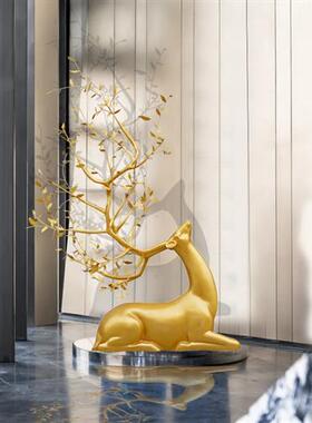 不锈钢梅花鹿雕塑现代酒店大堂艺术大角鹿摆件售楼部婚庆动物装饰