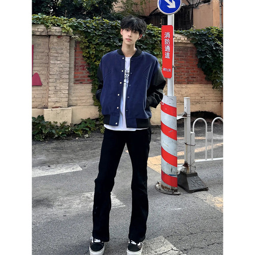 黑色517柳叶弯刀牛仔裤男款秋冬加绒美式cleanfit修身显瘦微喇裤 - 图3