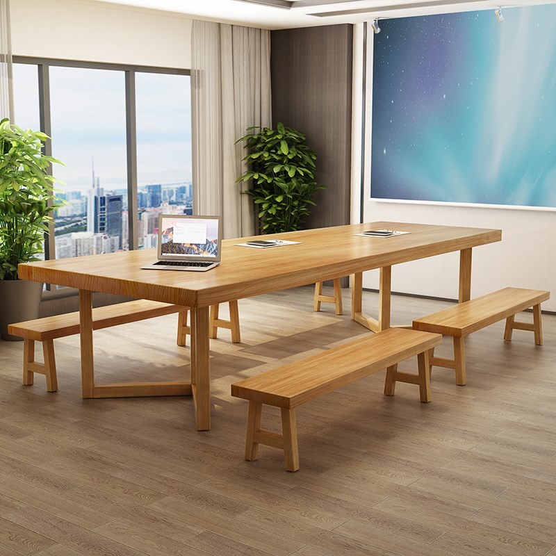 北欧实木会议桌长桌简约现代图书馆书桌办公桌洽谈桌椅组合工作台-图0