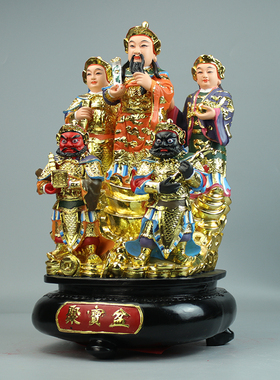 五路财神佛像家用店铺招财武财神赵公明文武财神彩绘树脂摆件16寸