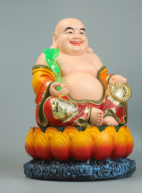 大肚佛弥勒佛笑佛招财家用12寸坐云开心弥乐佛神像用品树脂小摆件