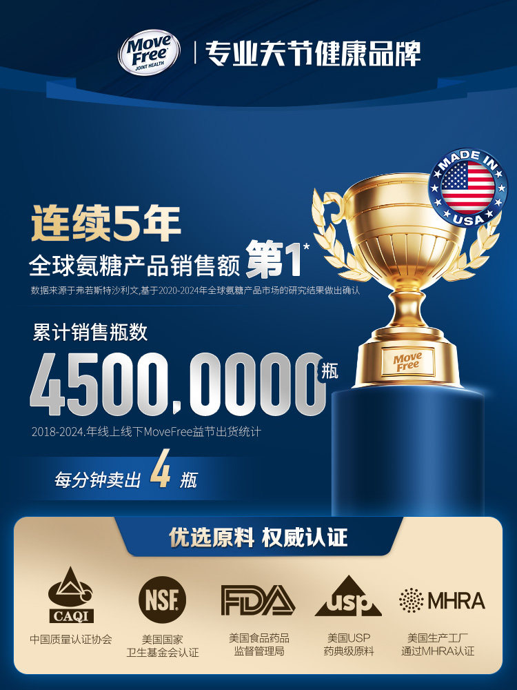 【3瓶装】益节MoveFree氨糖软骨素维骨力骨胶原美国进口正旗舰店,淘宝优惠券,粉丝福利购,淘宝优惠卷