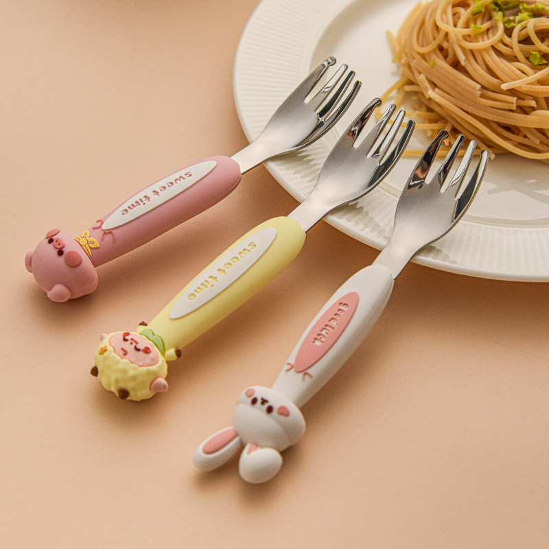 卡通316不锈钢辅食叉可爱学吃饭短勺叉宝宝儿童餐具自主进食训练,淘宝优惠券,粉丝福利购,淘宝优惠卷
