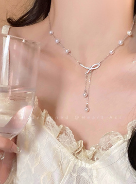 浪漫情书蝴蝶结珍珠流苏项链