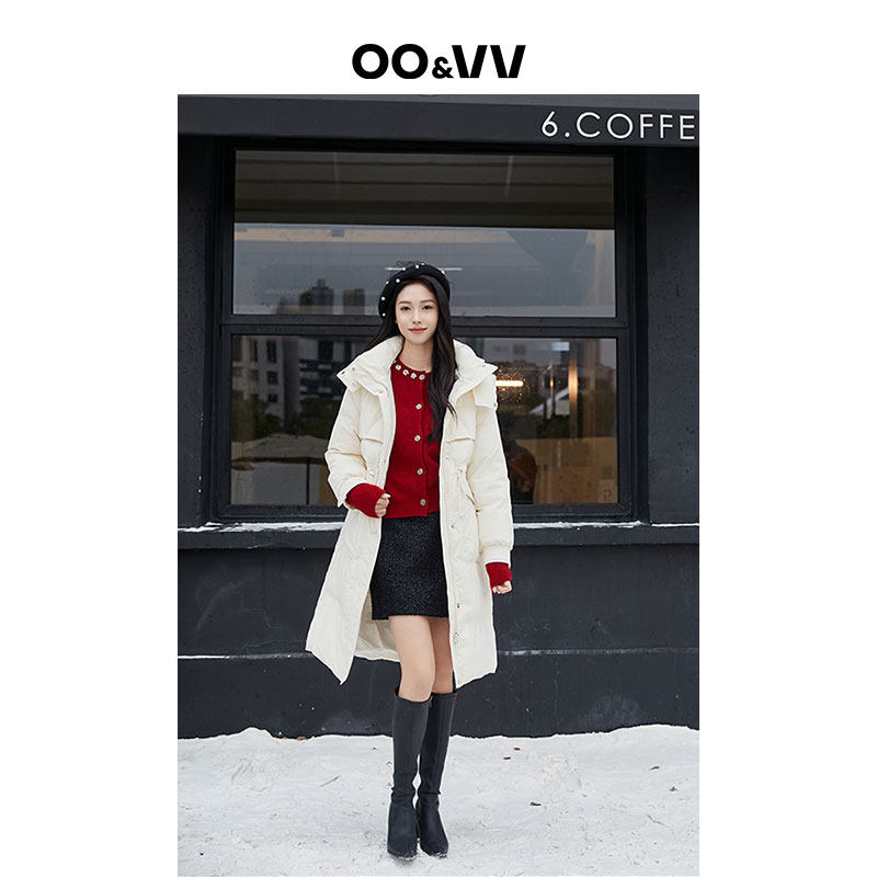 oo&vv【冬季热销】2025新款羽绒服可拆连帽保暖休闲长款上衣女冬