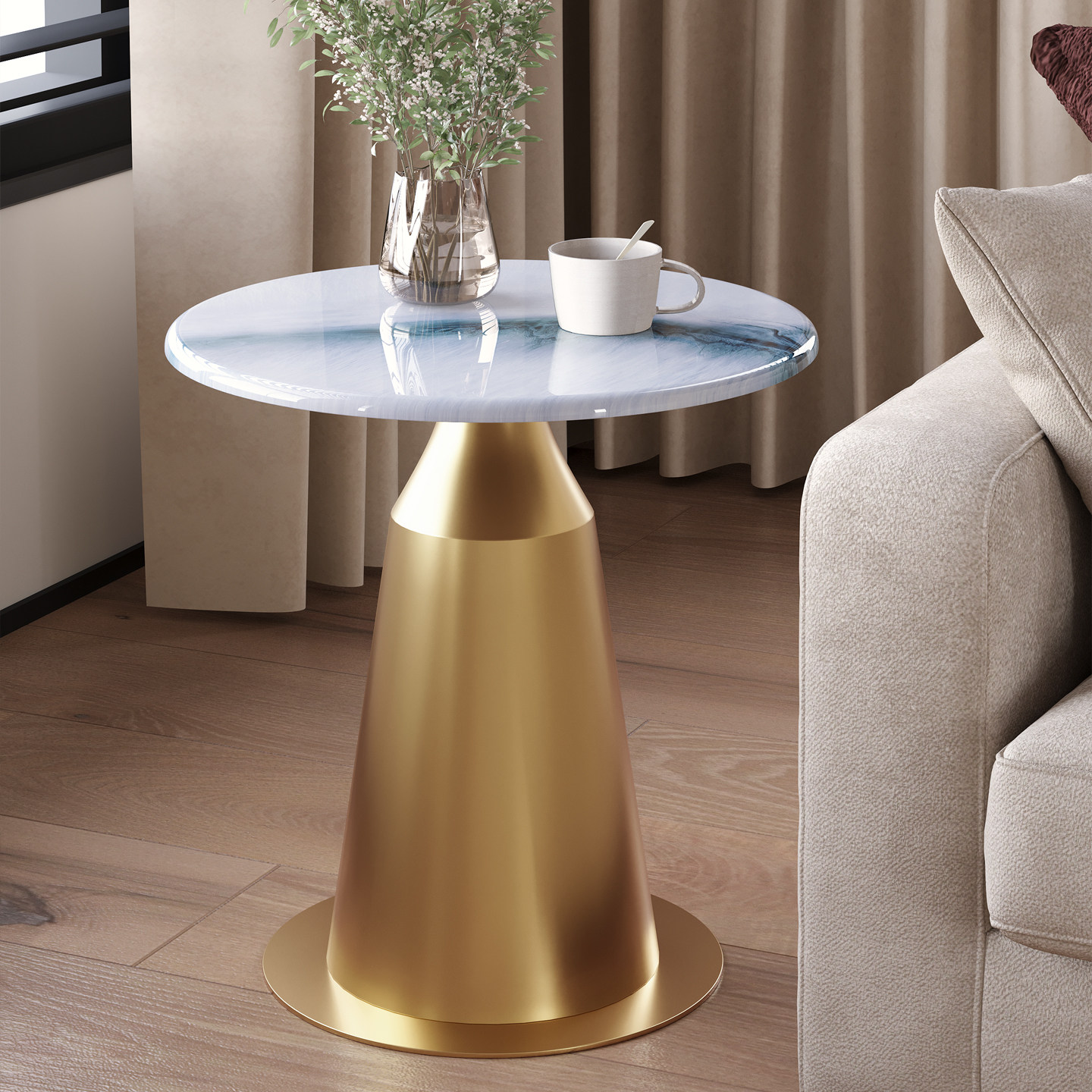 轻奢边几简约角几客厅家用酒店民宿微晶石小圆桌宾馆小茶几接待桌,淘宝优惠券,粉丝福利购,淘宝优惠卷