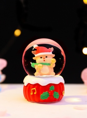 创意可爱水晶球摆件奏乐圣诞发光节日礼物送朋友闺蜜卧室氛围家居