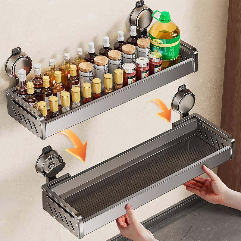 吸盘式厨房置物架免打孔太空铝壁挂式多功能家用调料品收纳架,淘宝优惠券,粉丝福利购,淘宝优惠卷