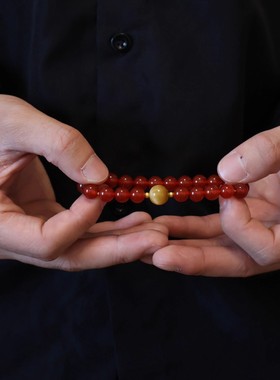 天然红玛瑙金虎眼石手串