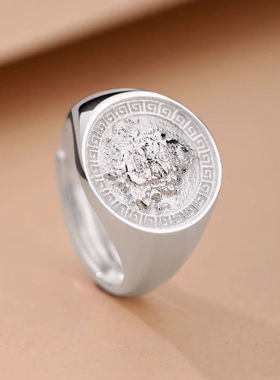 925银黄财神戒指男女款复古风