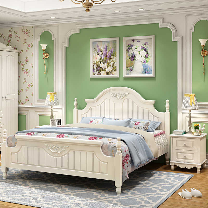 韩式田园床套装公主床欧式双人床组合美式床简约主卧家具现代白色