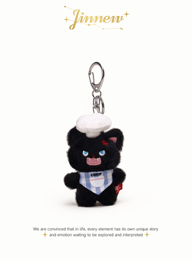 Jinnew原创可爱黑色炸毛小猫牛仔背带裤猫咪情侣书包包挂件钥匙扣
