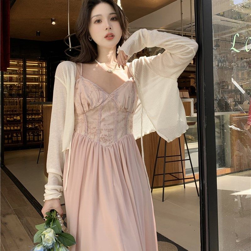 速发大码甜美套衣2024风春新款防晒开衫上衣温柔早收腰吊带连装裙,淘宝优惠券,粉丝福利购,淘宝优惠卷