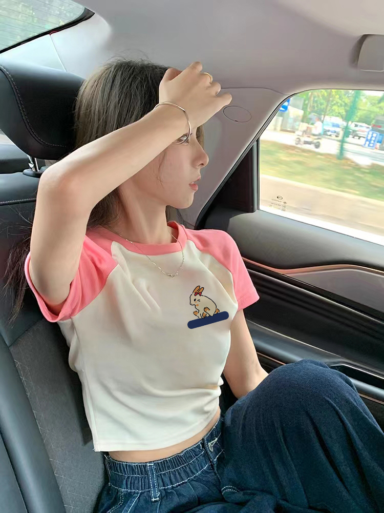 夏季辣妹露脐修身显瘦t恤插肩袖短款体恤-第4张图片-提都小院