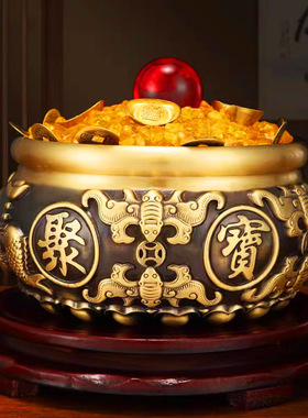 纯黄铜复古聚宝盆摆件聚财中式