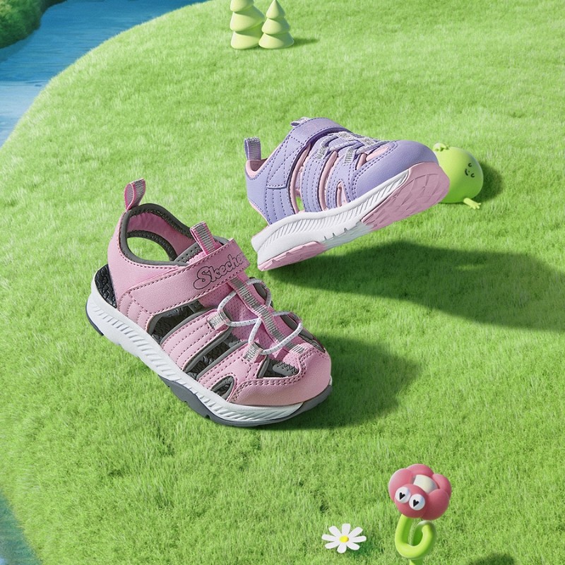 Skechers斯凯奇女小童魔术贴包头凉鞋夏季防滑缓震大头鞋303025N,淘宝优惠券,粉丝福利购,淘宝优惠卷