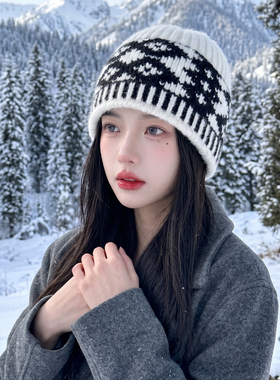 户外针织冷帽子大头围显脸小雪山