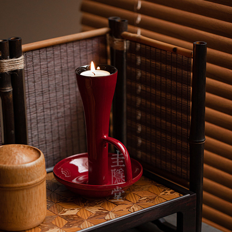 圭隐堂故宫红陶瓷蜡烛台中国红茶室氛围感禅意茶道摆件茶几装饰品,淘宝优惠券,粉丝福利购,淘宝优惠卷