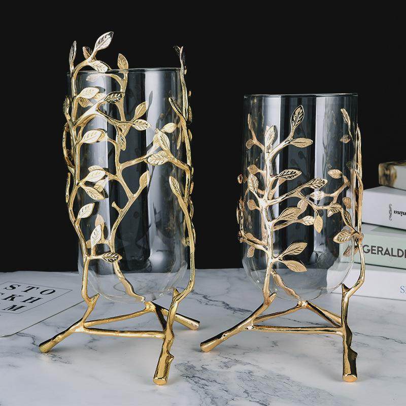 轻奢金属花枝玻璃花瓶 插花水培摆件 家居客厅餐厅酒店软装饰品,淘宝优惠券,粉丝福利购,淘宝优惠卷