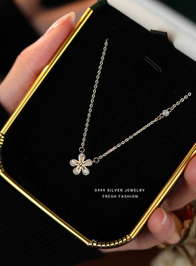 999纯银小花项链女轻奢小众设计