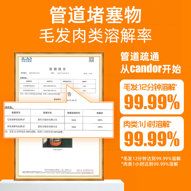 Candor管道疏通剂强力溶解厨房下水道油污厕所堵塞小飞虫除臭神器