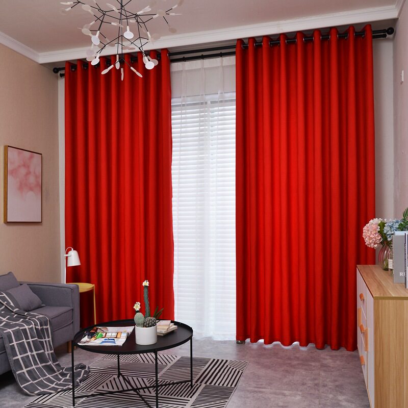 酒红色窗帘遮光卧室隔断挡阳台客厅背景酒楼宾馆房间复古棉麻成品