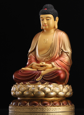 速发纯铜释迦牟尼佛像太古彩莲花三座宝佛阿弥陀摆药师佛客厅佛件