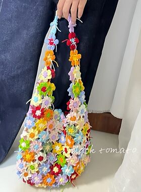 春日繁花包包手工diy材料钩织镂空帆布包女生单肩包春游户外拍照
