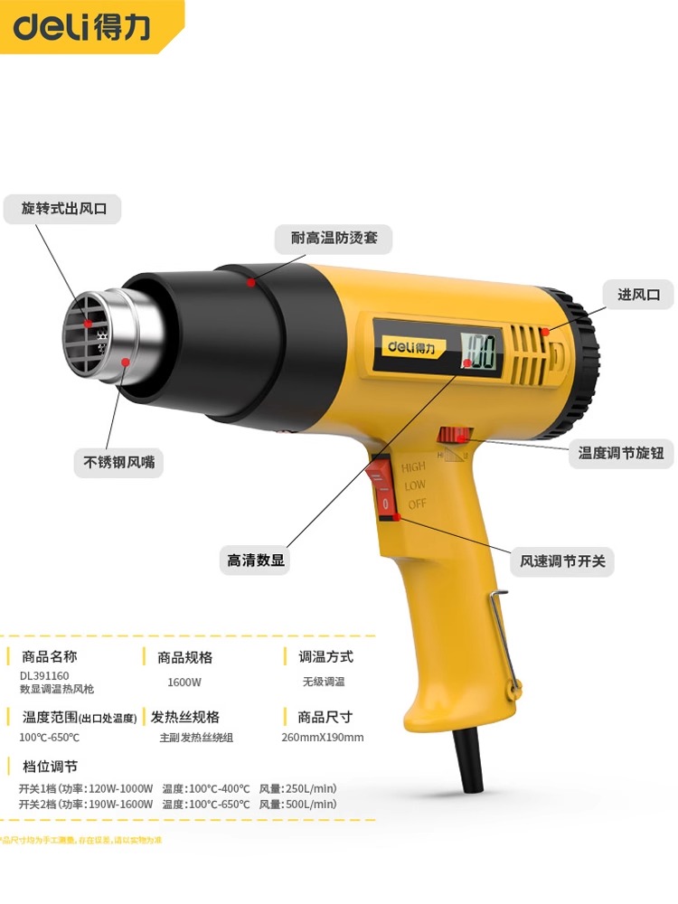 得力热风枪小型工业级大功率热缩片手机维修高温封膜汽车贴膜手工 - 图1