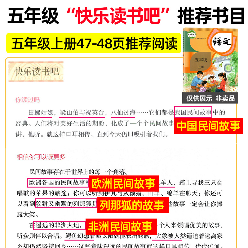 全套4册 五年级上册必读的课外书阅读中国民间故事列那狐的故事非洲欧洲民间故事小学生必读5上人教版快乐读书吧老师推荐阅读书籍 - 图0