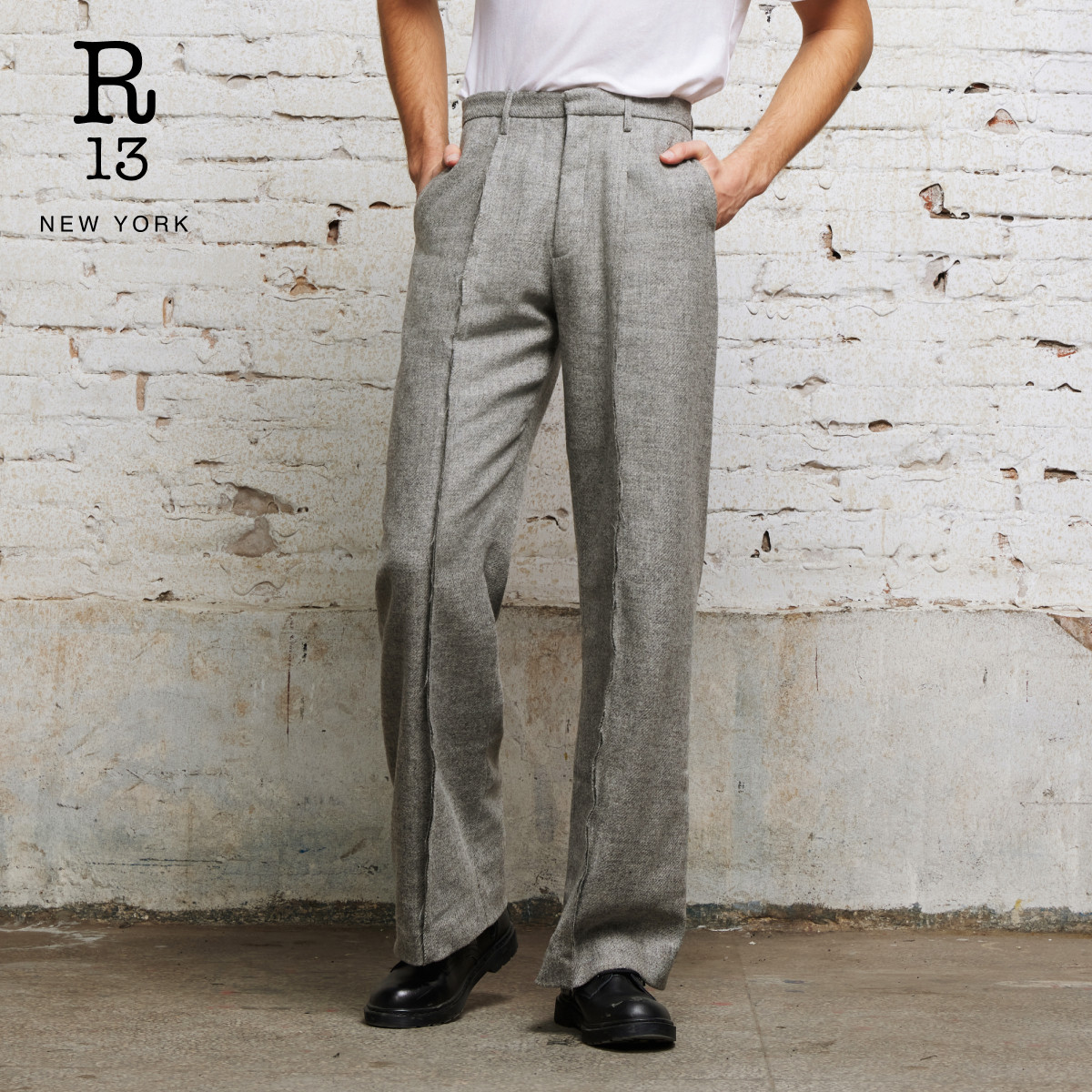 【明星同款】R13 早秋系列 外缝线羊毛长裤阔腿西裤意大利制造,淘宝优惠券,粉丝福利购,淘宝优惠卷