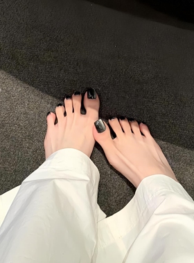 手工穿戴甲显白高级感黑色猫眼脚指甲片美甲成品穿戴式超闪夏季