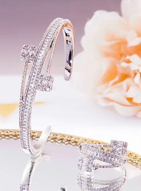 微镶几何开口缠绕戒指开口手镯