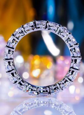 进口D色莫桑石满钻排戒